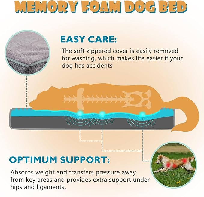 Cooling Dog Beds for Large Dogs, Memory Foam Pet Bed with Waterproof Liner and Cooling Gel Mattress, Comfy Dog Crate Mat Fits up to 60 lbs Pets