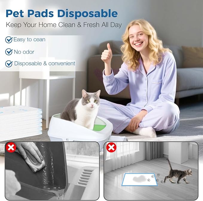 Cat Pads 50 ct Super Absorbent Pet Pee Pads Compatible with Tidy Cats Breeze Litter System 16.9x11.4 Inch Litter Pad for Litter Box