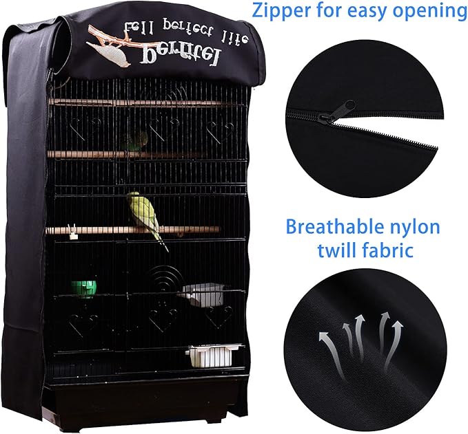 Bird Cage Cover(Black) Good Night Birdcage Cover Black-Out Birdcage Cover Durable Breathable Washable Material… (18.1Lx14.1Wx36H)