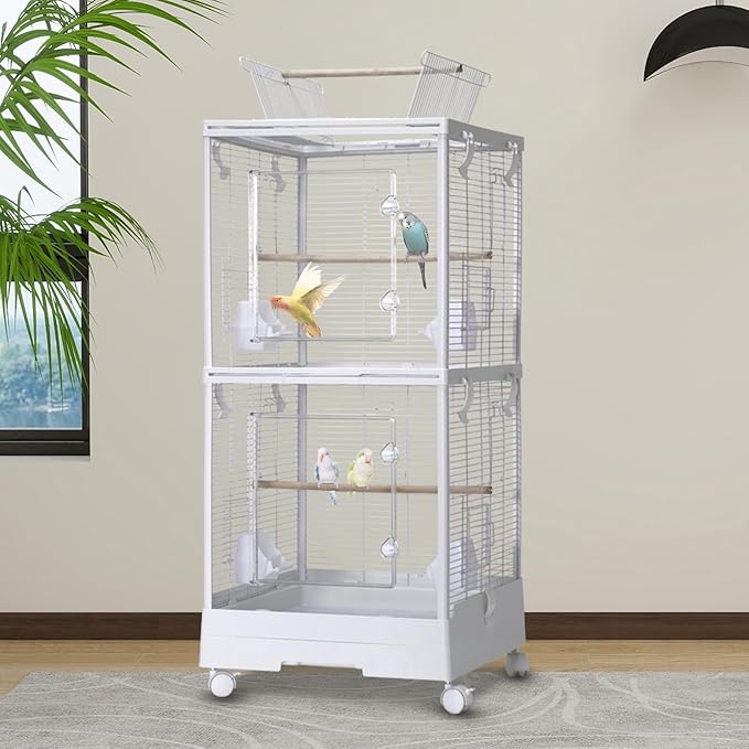 GarveeHome Small Bird Cage with Wheels, Parakeet Cage, Bird Carrier for Parakeets, Canaries, Lovebirds, Small Quaker, Cockatiels, Budgie, Green Cheek (44in)