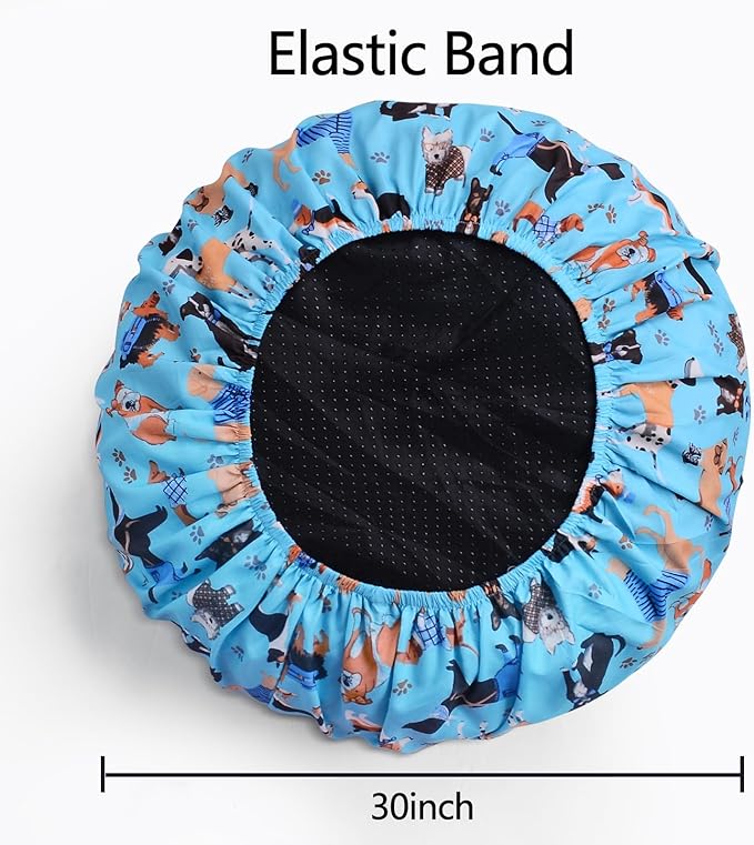 Round Replacement Dog Bed Covers Elastic Edged Washable Pet Bed Protector with Cute Dog Pattern Design for Small & Medium Pet Beds, Cover Only (Blue, 20×9.8 Inch)