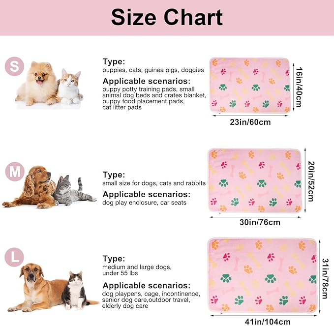 Dono 1 Pack 3 Dog Blankets for Small Dogs, Soft Fluffy Paw Print Pattern Fleece Pet Blanket Warm Sleep Mat, Puppy Kitten Blanket Doggy Mat for Dog Cat Kitten Doggy -23 * 16in (M(30 * 20"), Bone-2)