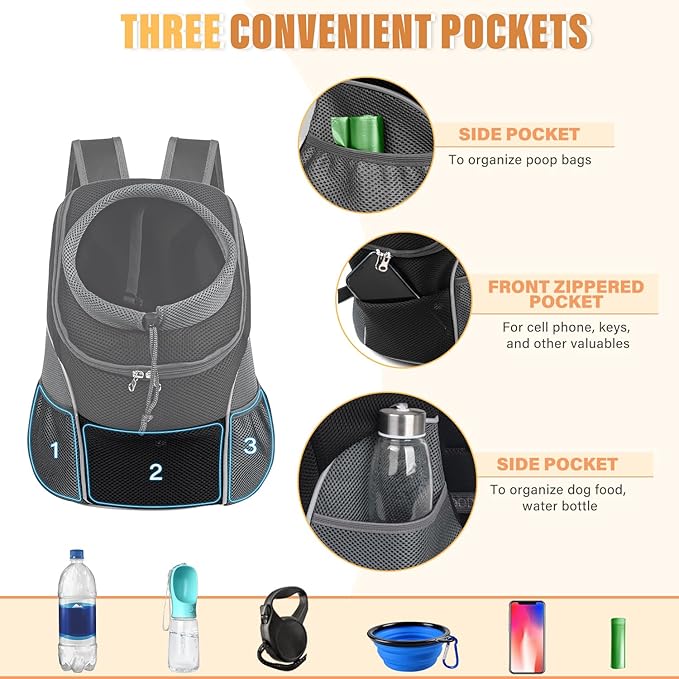 YUDODO Dog Front Carrier Backpack, Adjustable Breathable Pet Carrier for Small Dogs Cats, Ventilated Puppy Back Pack with Safety Belt, Lightweight Doggy Backpack for Hiking Outdoor (Black, M)
