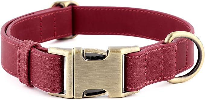 Plutus Pet Genuine Leather Dog Collar – Adjustable Pet Collar with Quick Release Metal Buckle, Soft Real Leather for Small Medium Large Dogs, Heavy Duty & Skin-Friendly (Burgundy, M)