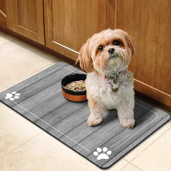 Food and Water Bowl Mat for Dog Cat, 20 x 12 inches Waterproof Non-Slip Absorbent Pet Feeding Matt Placemat