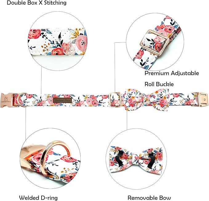 Lionheart glory Dog Collar Bow Collar Floral Dog Collar with Bow Tie Spring Summer Cute Collar Dog Boy or Girl Dog Collars Soft Durable Adjustable Dog Collars for Small Dogs