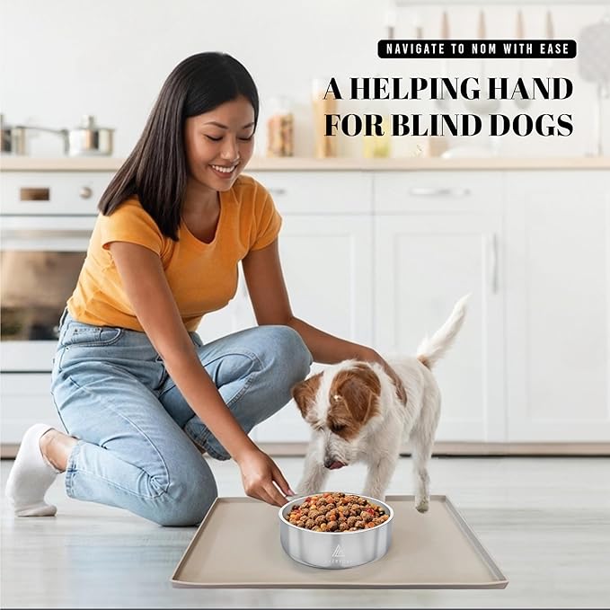 AVERYDAY 100% Waterproof Thicker Silicone Dog Food Mat, 0.63'' Raised Edge Bowl Mat for Food & Water, Non Slip Pet Feeding Placemat for Messy Drinkers, Perfect for Large Medium Small Breeds, 18"x10"