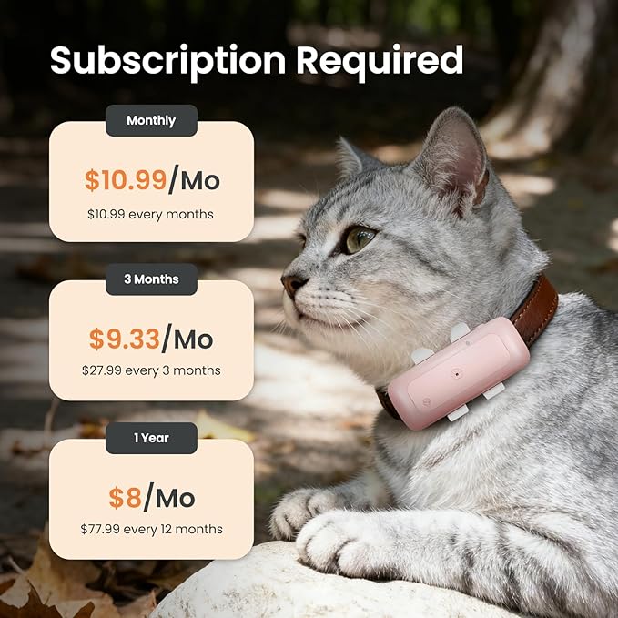 SEEWORLD Cat Tracker Mini GPS Pet Tracker for Dogs Cats Real-Time Location Tracker Virtual Fence 180 Days Location History 4G Dog Tracker for 6.5lbs+ Pets, Subscription Required