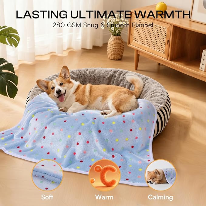 Luciphia 1 Pack 6 Dog Blankets Cat Soft Fluffy Fleece Pet Blanket Warm Cute Print Design Puppy Kitten Doggy Dot Large(41"x31")
