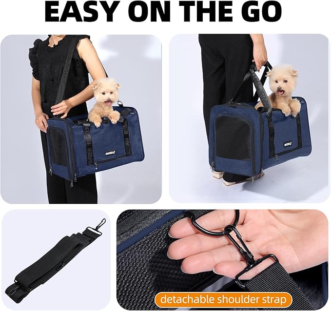 Top Loading Medium Cat Carrier with Private Curtain, Soft-Sided Small Pet Travel Crate Veterinarian, Teacup Poodle Dog Kennel Bag Suitcase Luggage Sleeve, 18x11x11 Inch Navy