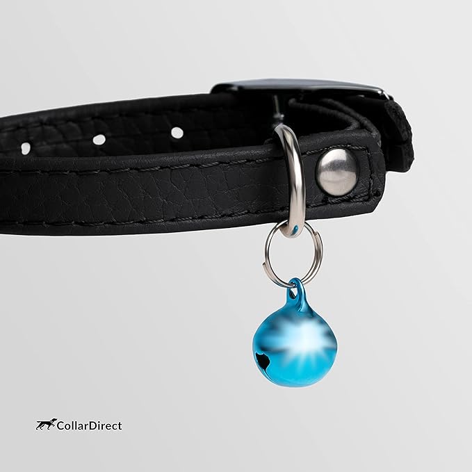CollarDirect Leather Cat Collar, Cat Safety Collar with Elastic Strap, Kitten Strap with Bell Black Blue Red Orange Lime Green (6-7 Inch, Black)