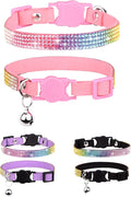 Solmoony Breakaway Cat Collars with Bell,Adjustable Safe Kitten Collar,Cat Collars for Girl Cats with Rhinestone Soft Velvet (Pink1)