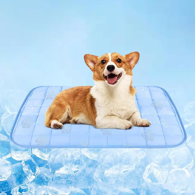 RIOGOO Dog Cooling Mat,Dog Blanket Washable,Cool Fabric & Internal Waterproof Cooling Pad (Blue, Medium (28X20 inch))