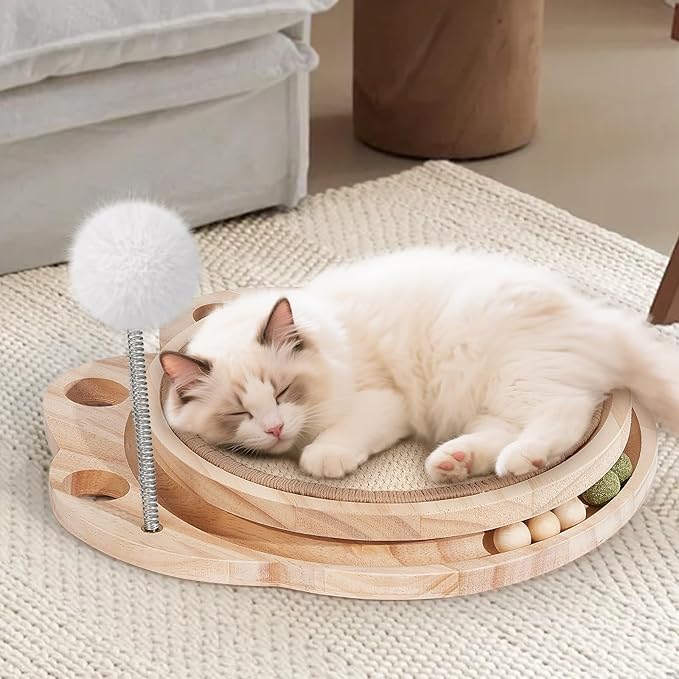 Cat Scratcher-Cat Interactive Toys, Ball Track Toy with Sisal Scratching Pad, 6 Track Balls & 1 Spring Ball – No Assembly Cat Toys and Balls Activity Center for Indoor Cats