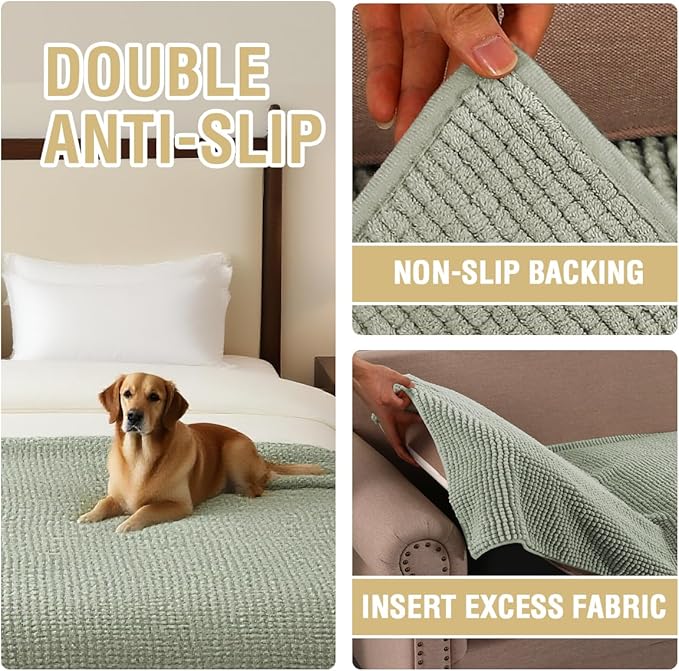 H.VERSAILTEX Plush Chenille Couch Cover for Dogs Pets Blanket for Bed Anti-Slip Soft and Durable Furniture Protector for Small Medium Large Cats Washable (52" x 82", Sea Foam)
