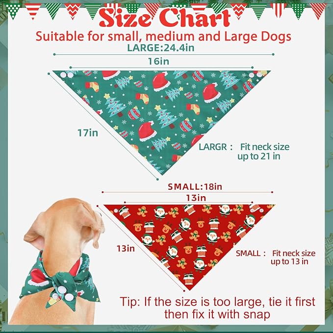 PAWCHIE Christmas Dog Bandanas 4 Pack, Reversible Dog Party Triangle Scarf Bibs, Pet Holiday Costume with Adjustable Snaps, Multiple Christmas-Themed Patterns for Small Medium Dogs Puppy, Cats, Pets