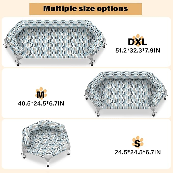 Orthopedic Dog Bed - Beds Bolster,Cooling Elevated Dog Beds with Metal Frame,Raised Dogs Bed,Easy to Assemble,Up to 80 lbs,Medium