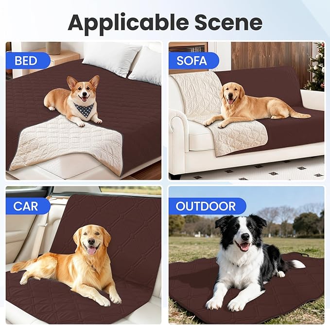 Waterproof Dog Bed Cover Pet Blanket, Soft Couch Cover for Dogs Washable, Non-Slip Dog Blanket Protect Furniture Couch Sofa Car for Puppy Large Dogs Cat (30x70 Inch, Coffee)