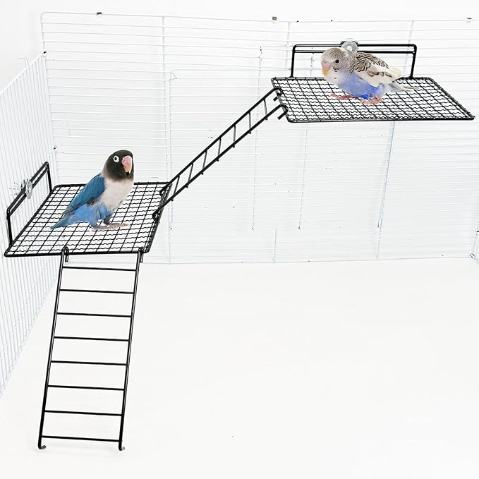 BNOSDM Large Stainless Steel Grid Platform for Parakeet 4 PCS Bird Perches Platform Parrot Stand with Climbing Ladder Bird Cage Accessories for Small to Large Bird (Screw Style-L)