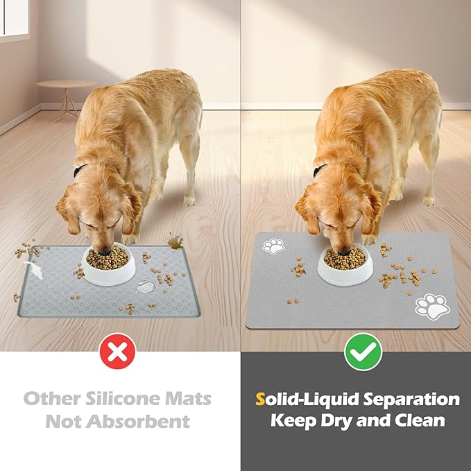 Pet Feeding Mat-Absorbent Dog Mat for Food and Water Bowl-Accessories Pet Supplies-Bowl for Messy Drinkers-No Stains Quick Dry Dog Water Dispenser Mat (17"x28", Light Grey)