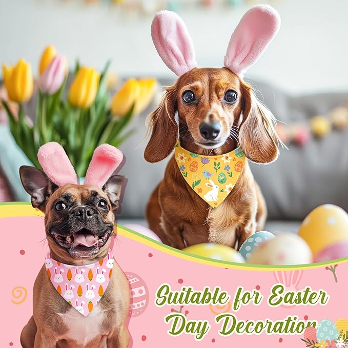 Weewooday 50 Pcs Easter Dog Bandanas Bulk with Bunny Rabbit Egg Carrot Pattern Soft Bibs Adjustable Triangle Pet Scarf Bowtie for Small Medium Large Costume Grooming(25.6 x 17.7 x 17.7 Inch)