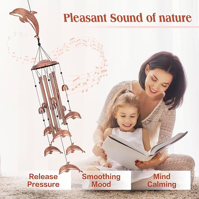 Dolphin Wind Chimes for Outside,Dolphin Gifts for Women/Men/Sympathy Gift/Memorial Gifts/Birthday Festival Metal windchimes Outdoors/Indoors,Patio,Garden Decor,Home,Porch,Yard
