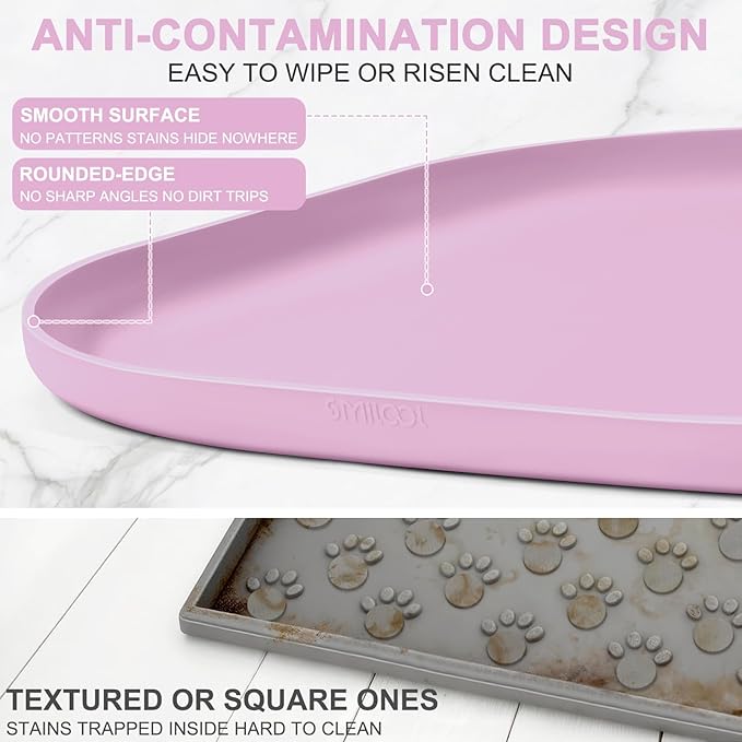 Small Silicone Pet Food Mat with Raised Edge for Food and Water Bowl, Square Dog Feeding Mats, Cat Food Trays for Floor Waterproof, Rubber Tray for Dogs and Cats, 12 x 12 x 0.7 Light Pink