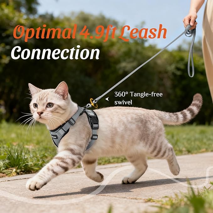 Dooradar Cat Harness and Leash Set, Escape Proof Safe Adjustable Kitten Vest Harnesses for Walking, Easy Control Soft Breathable Mesh Jacket with Reflective Strips for Cats, Grey, XXS