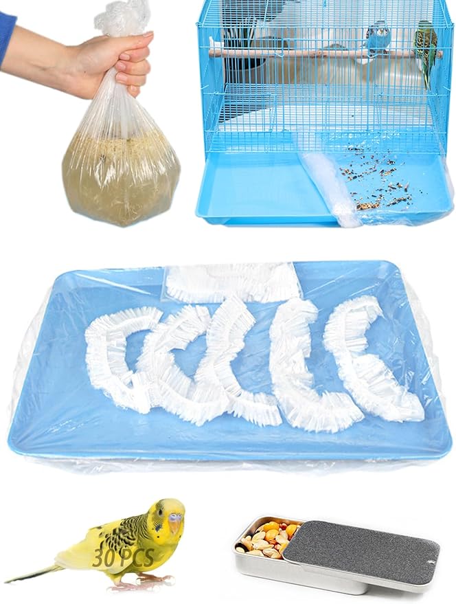 Large Disposable Bird Cage Tray Liners，34'' X 22'' Plastic Parakeet Cage Liner Bag - 30 Pcs Birds Cage Bottom Liner Universal Film Bird Cage Accessories for Finches Canaries Cockatiels Birdcage
