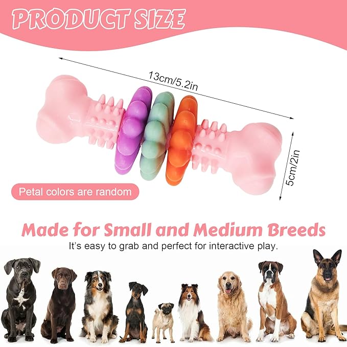 Puppy Chew Toys for Teething, Durable Dog Chew Toy for Aggressive Chewers, Tough TPR Rubber Bone Toy for Small & Medium Dogs, Teeth Cleaning & Anxiety Relief(Pink)