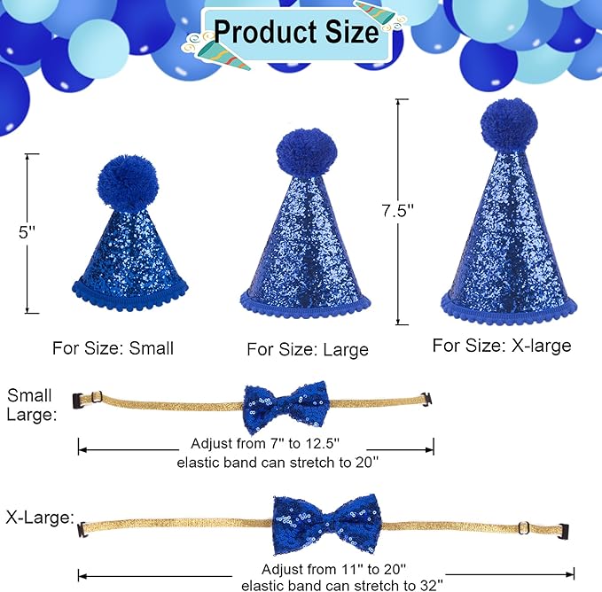 ADOGGYGO Dog Birthday Party Supplies, Multi Size Offered, Blue Birthday Boy Dog Bandana, Pet Party Hat with Numbers Bow for Medium Large Pets (Large)