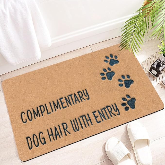 Assaoy COMPLIMENTARY Dog Hair with Entry Funny Door Mats Outside Coir Doormat for Home Entrance,Front Door mat,Indoor Entrance Embroidered Welcome Rubber Rugs Home Christmas Decor 30”x 18”