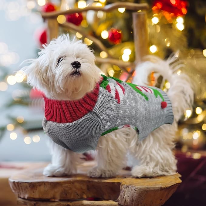 Dog Cat Ugly Christmas Sweater Boy Girl Xmas Pet Clothes Holiday Puppy Costume New Year Gifts for Small Medium Large Dogs Outfits (S, Grey Elf)