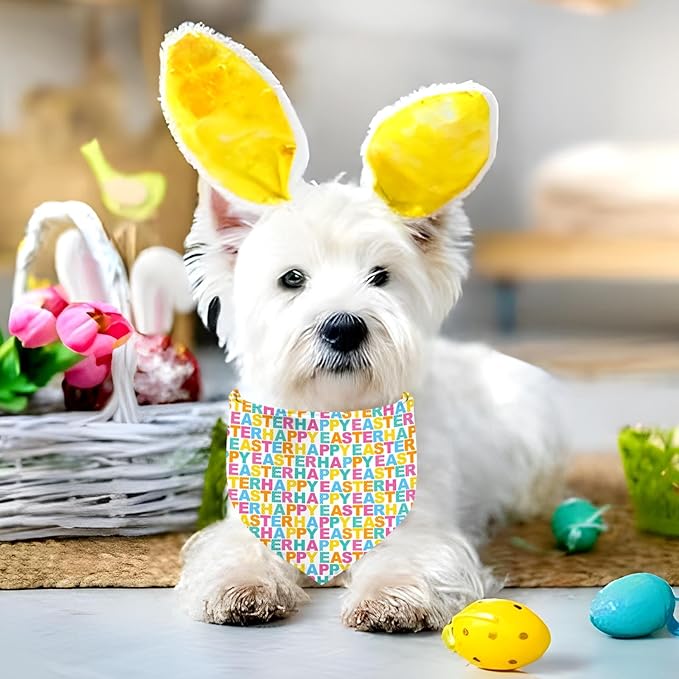Easter Dog Bandana, 2 Pack Adjustable Holiday Party Pets Rabbit Easter Egg Bandana Triangle Bibs Dog Cat Scarf Set