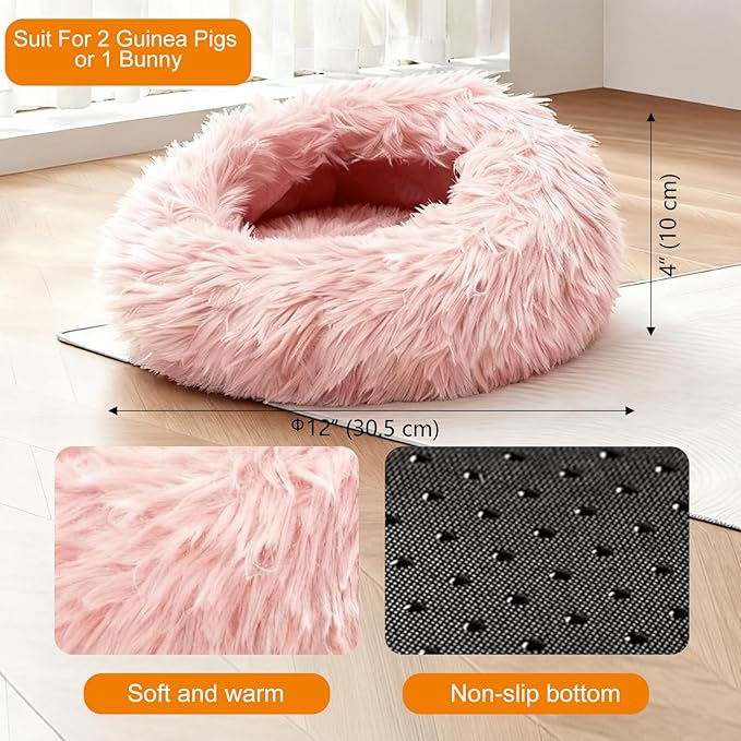 Bunny Rabbit Hideout Bed Small Animal Bedding Donut-Shaped Burrowing Pet Bed Soft and Warm Hideaway with Spandex and Fleece Bottoms Cozy Carrier, Cage Accessories