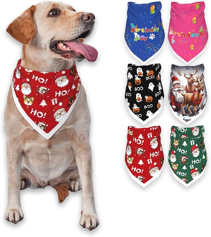 Christmas Dog Bandanas,Reflective Dog Bandana for Night Safety,Adjustable Santa Claus Dog Scarf Triangle Boy and Girl Pet Scarves for Medium Dogs,Red,M