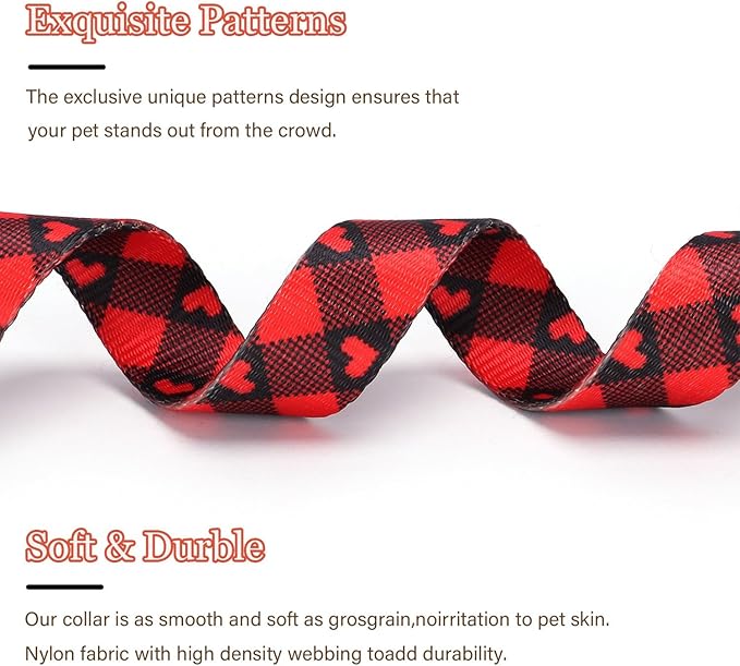 Love Pattern Dog Collar with Buckle Adjustable Safety Nylon Collars for Small Medium Large Dogs, Cute Stylish Girl Boy Christmas Dog Collar(Red Heart,XL)
