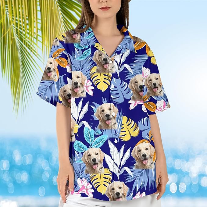 DILYPOD Custom Hawaiian Shirt with Face, Personalized Button Down Hawaiian Shirts for Men, Women, Photo Hawaiians Shirt