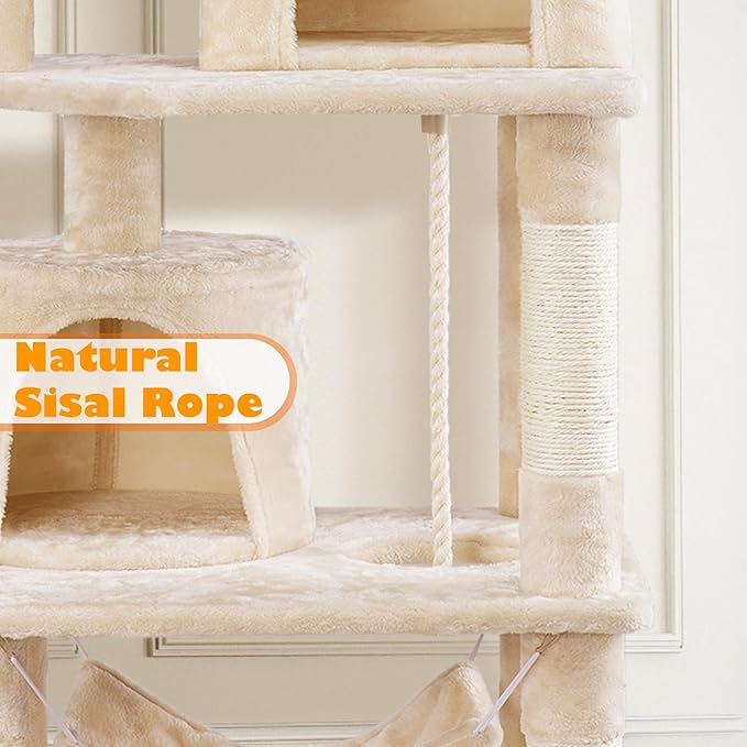 Topeakmart 62.2 inches Cat Tree with Double Condos, Scratching Posts & Hammock, Kitty Activity Tree Center Kitten Play House