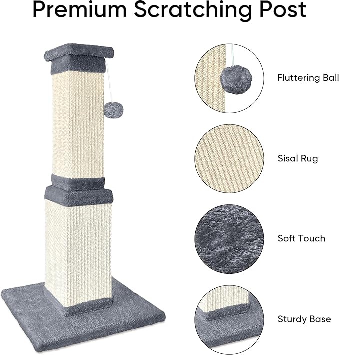 AGYM Cat Scratching Post, 32 Inch Cat Scratching Posts for Large Cats, Scratching Posts for Indoor Cats Adults, Cat Scratch Post with Nature Sisal, Light Gray