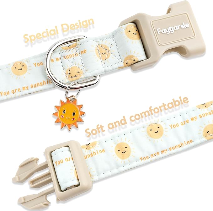 Faygarsle Sunshine Pattern Dog Collar, Adjustable Cotton Fabric, Cute Design for Small Medium Large Dogs XS