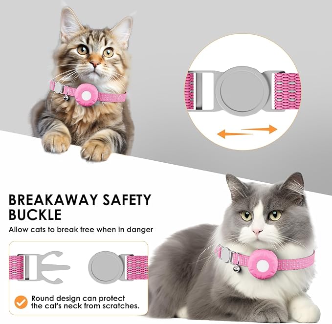Cat Tracker, MINI GPS Tracker for Cats, Compatible with Apple Find My App(Only iOS), No Monthly Fee Pet Tracker, Real-Time Tracking, Smart Alerts, Up to 1-Year Battery, Waterproof