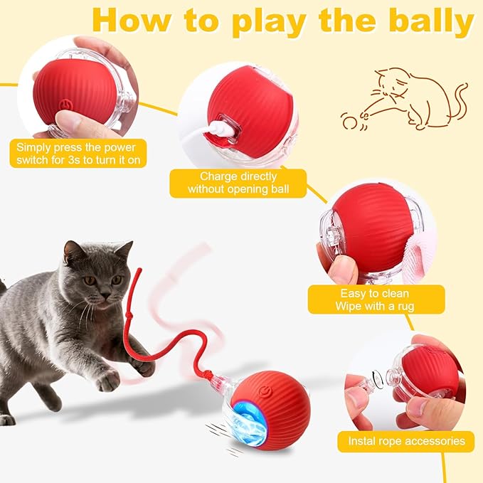2-Pack Interactive Cat Toys Ball for indoor Cats＆Dog,Automatic Cat Toy 360° Auto-Rotation Smart Obstacle Avoidance,Includes 4 Cat Spiral Spring,Cat Enrichment Toys for Indoor Cats (Red-Green)