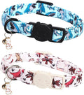 Cat Collar-2 Pack Collars Dinosaur & Shark Cat Collar Breakaway with Kitten and Bell Pendant Safety Buckle Pet Collar Cute Cotton Collar for Cats Gift and Small Pets
