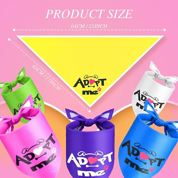 20 Pack Adopt Me Dog Bandanas Plain Adopt Me Triangle Dog Bandana Reversible Triangle Bibs for Dogs Cats Pets Costume Accessories, Assorted Colors, 25.6 x 17.7 x 17.7 Inch