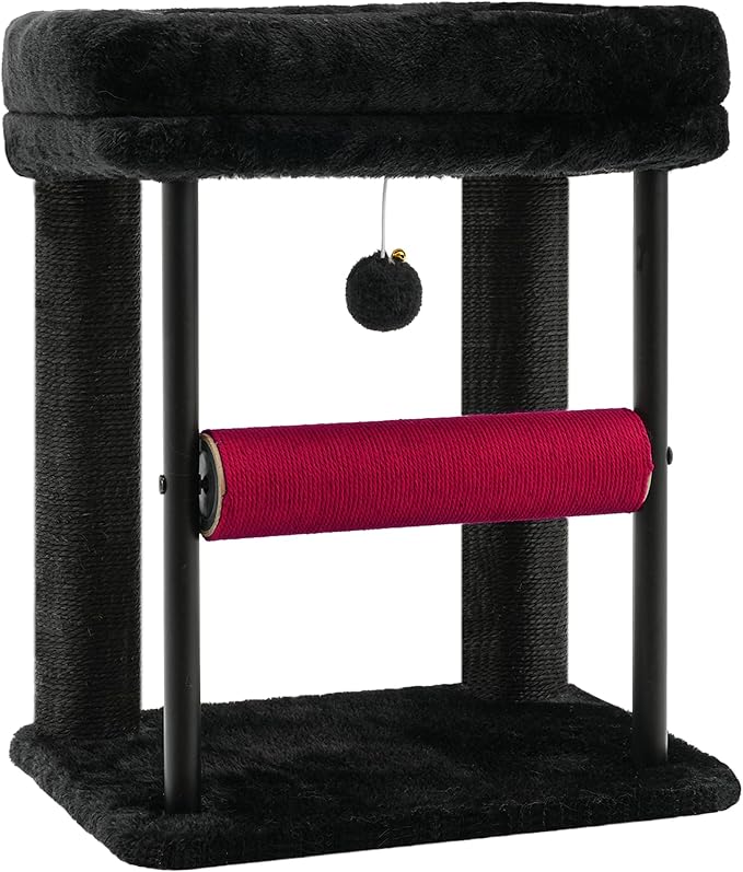 Hey-brother Cat Tree, Cat Scratching Posts with Bed, Sturdy Tower with Fully Sisal-Wrapped Columns and Plush Toy Ball for Indoor Kittens, 18.9 inches, Black and Red MPJ010SBR