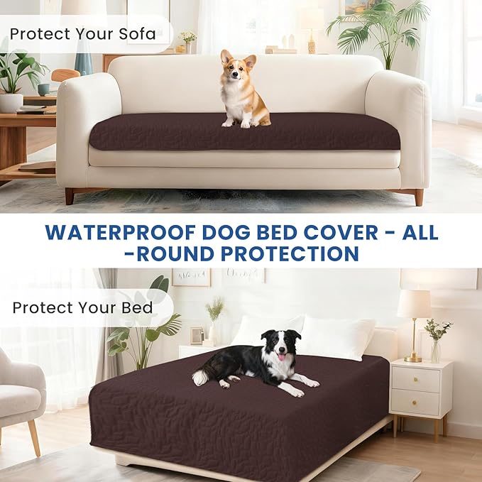 Waterproof Dog Blanket, Non-Slip Soft Pet Bed Cover, Couch Cover for Dogs Washable, Protects Sofa, Furniture, Crate, Car, Tear Resistant Leakproof Pet Blanket (82x82 Inch, Coffee)