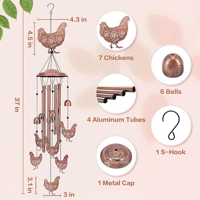 Chicken Wind Chimes for Outside,Chicken Gifts for Women/Men/Sympathy/Memorial Gifts/Birthday Festival Metal windchimes Outdoors/Indoors,Patio,Garden Decor,Home,Yard