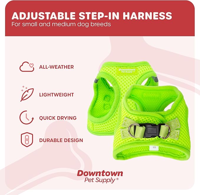 Downtown Pet Supply Step in Dog Harness, XX-Large, Atomic Yellow - Adjustable, Padded Mesh Fabric, Reflective Trim, No Pull, Buckle Strap