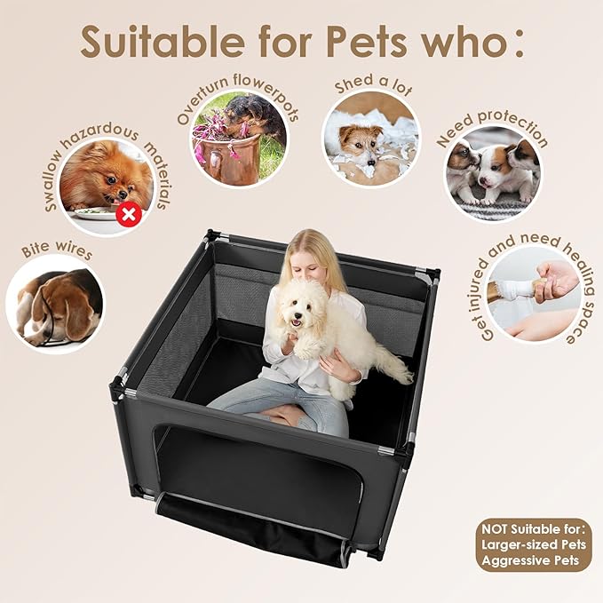 EHEYCIGA 42x42x26 Inches Puppy Playpen Without Top Cover for Dogs & Cats Indoor or Outdoor - Dog Playpen with Door, Dog Fence for Small Animal with Heavy-Duty Oxford & Steel Frame, Dark Grey